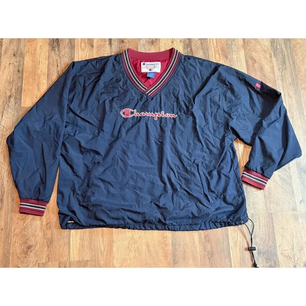 Champion Men's V Neck Spell Out Embroidered Jacket Windbreaker Size XXL